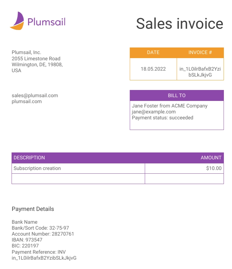 Result invoice from Plumsail Documents