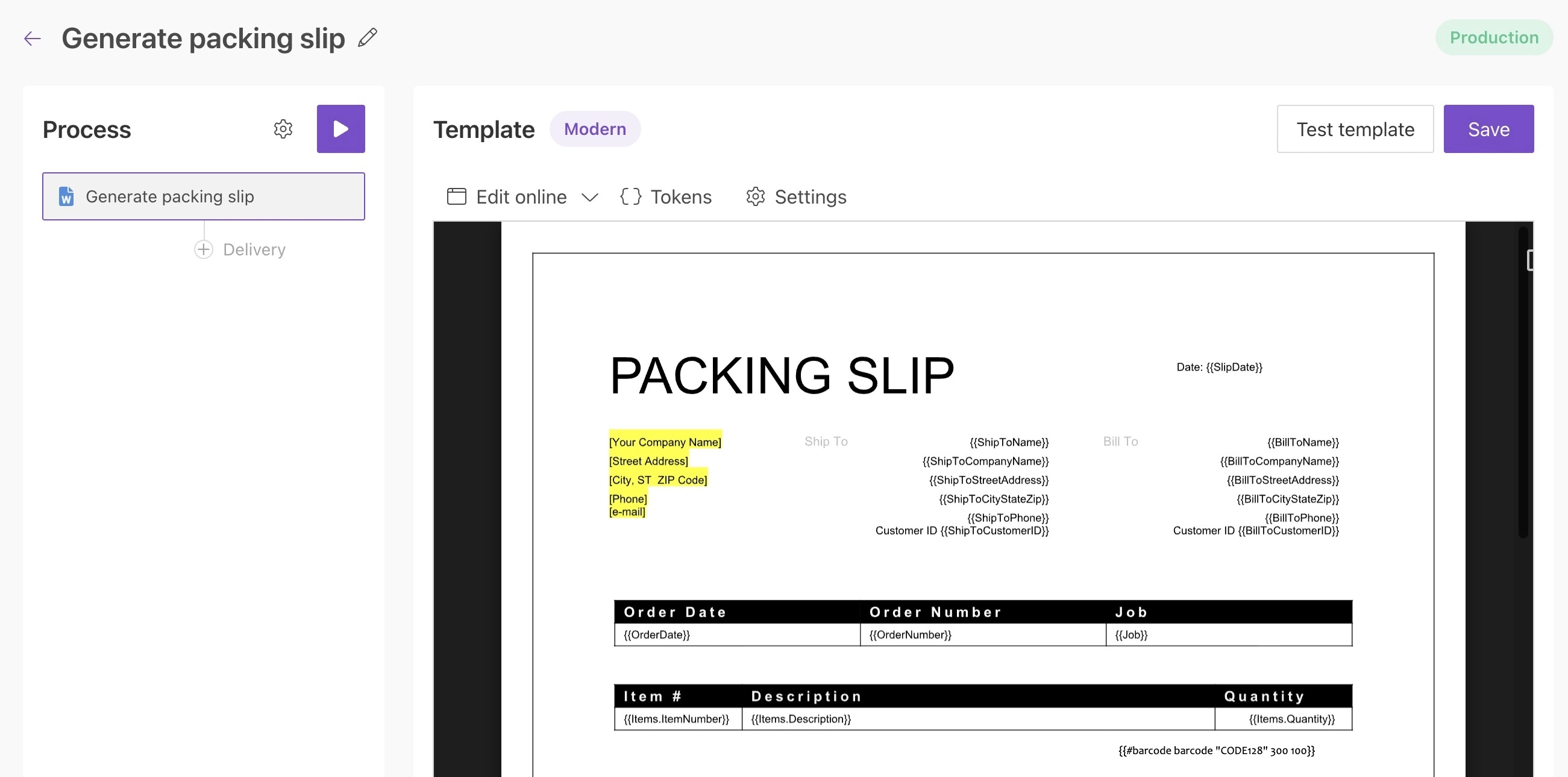 Generate packaging slip