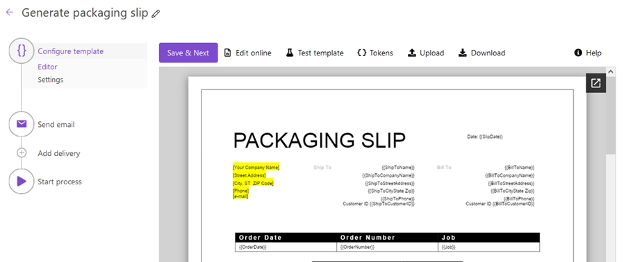 Generate packaging slip