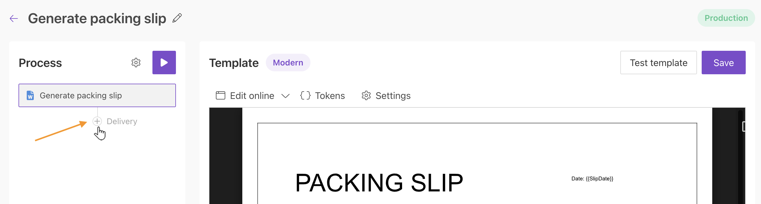 Delivery Method button