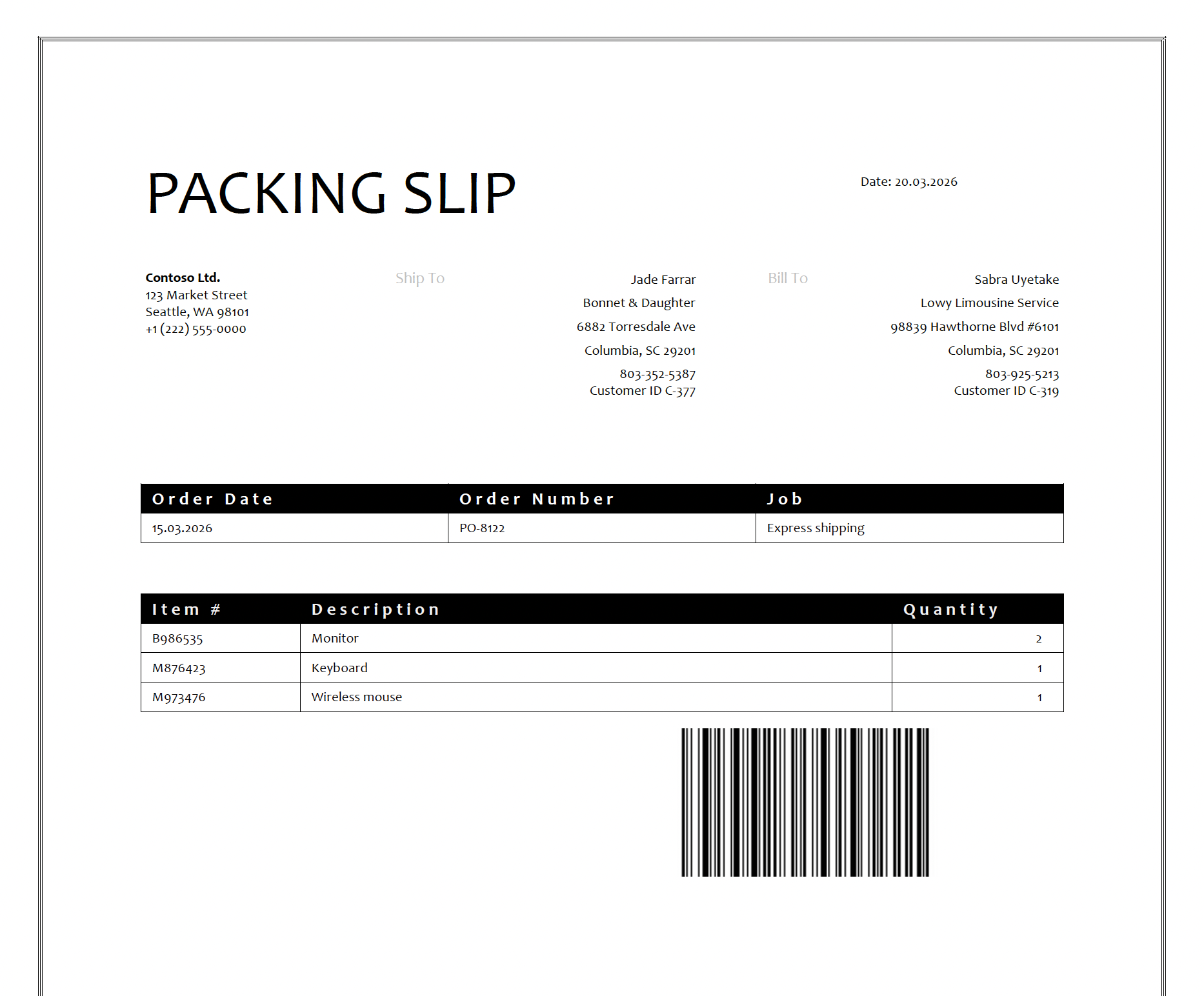 Generate packaging slip