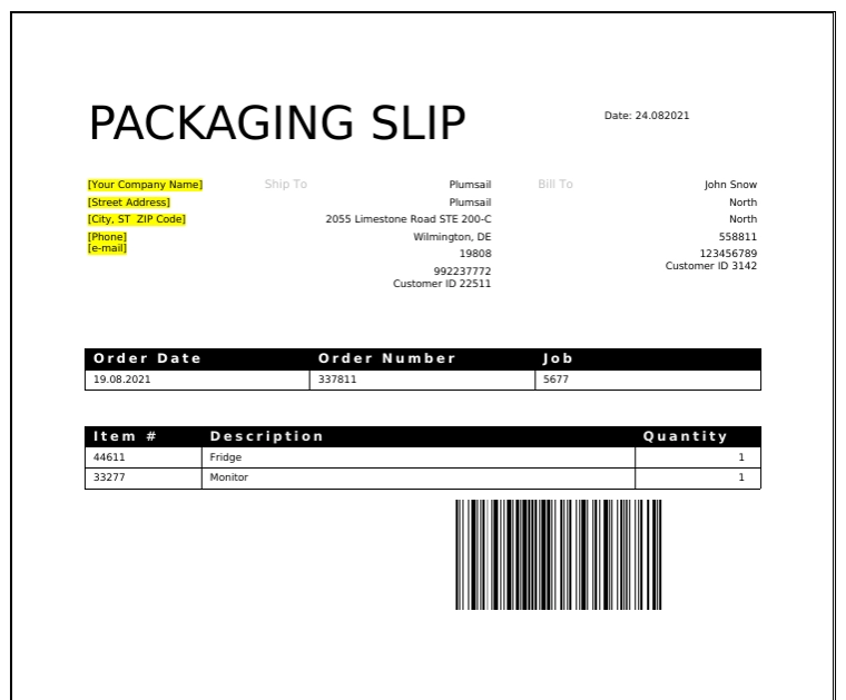 Generate packaging slip