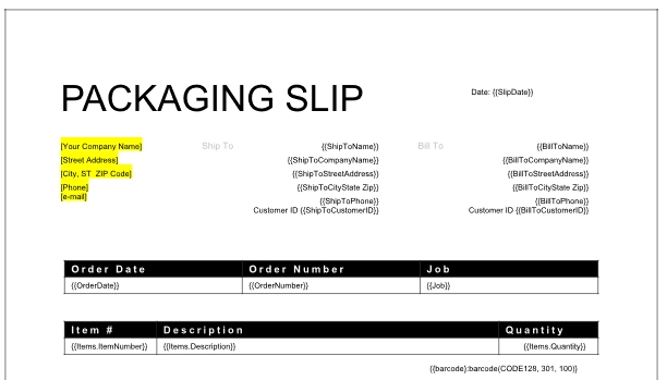 packaging slip template