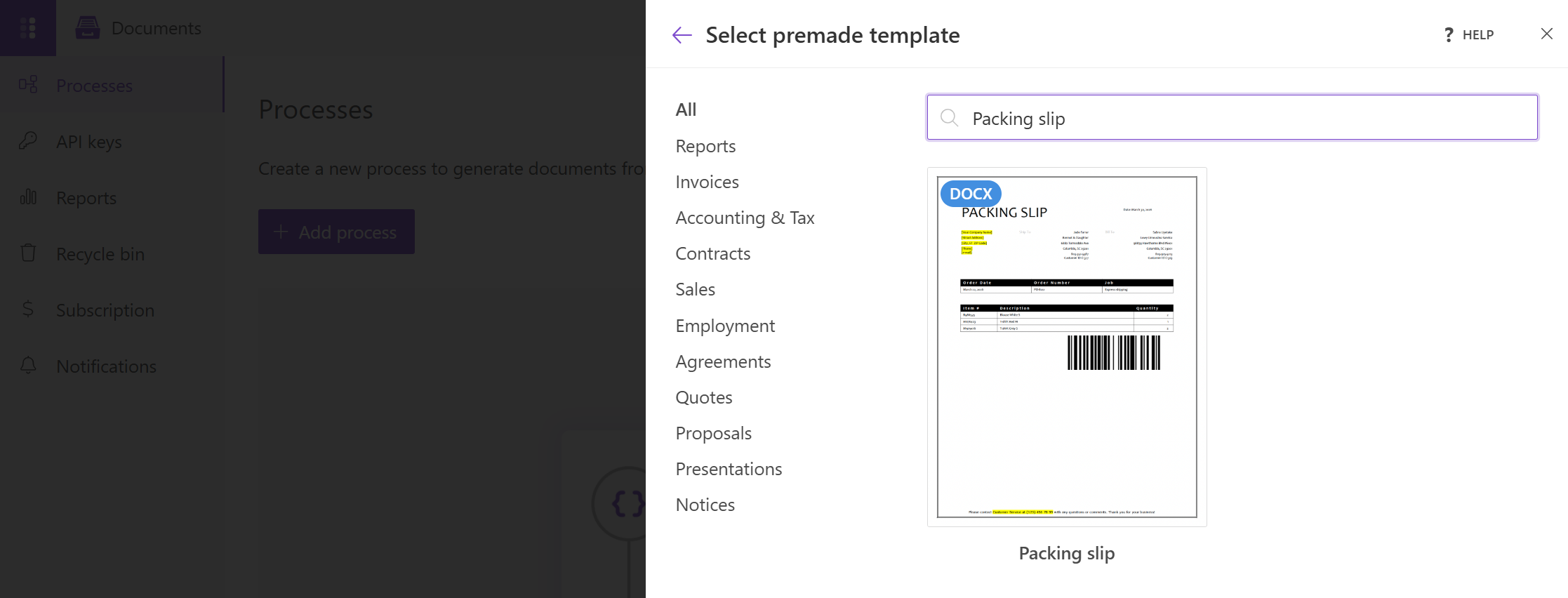Packing slip template