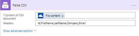 Parse CSV action