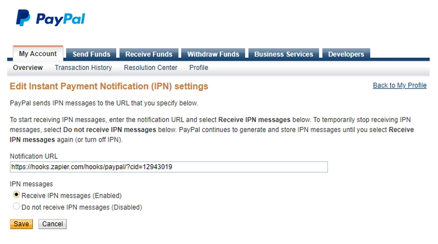Instant Payment Notification configuration in PayPal