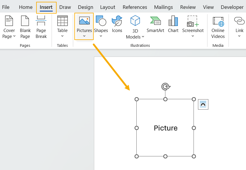 Inserting picture object