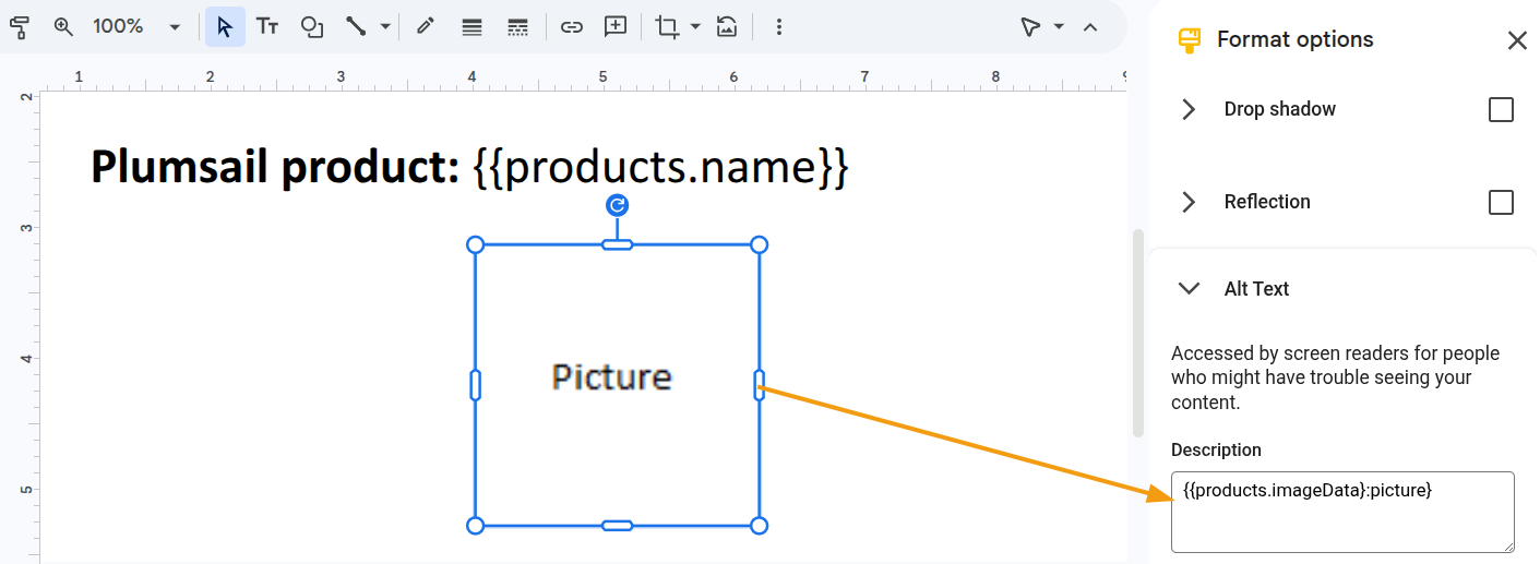 PPTX template using the picture formatter