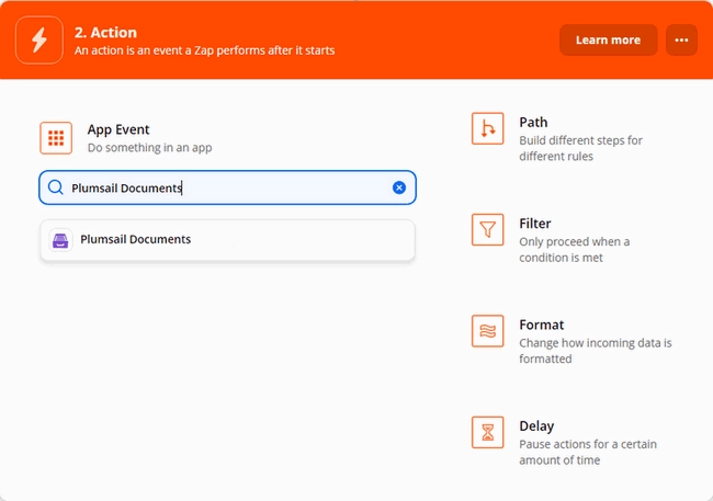 Plumsail Documents action in Zapier