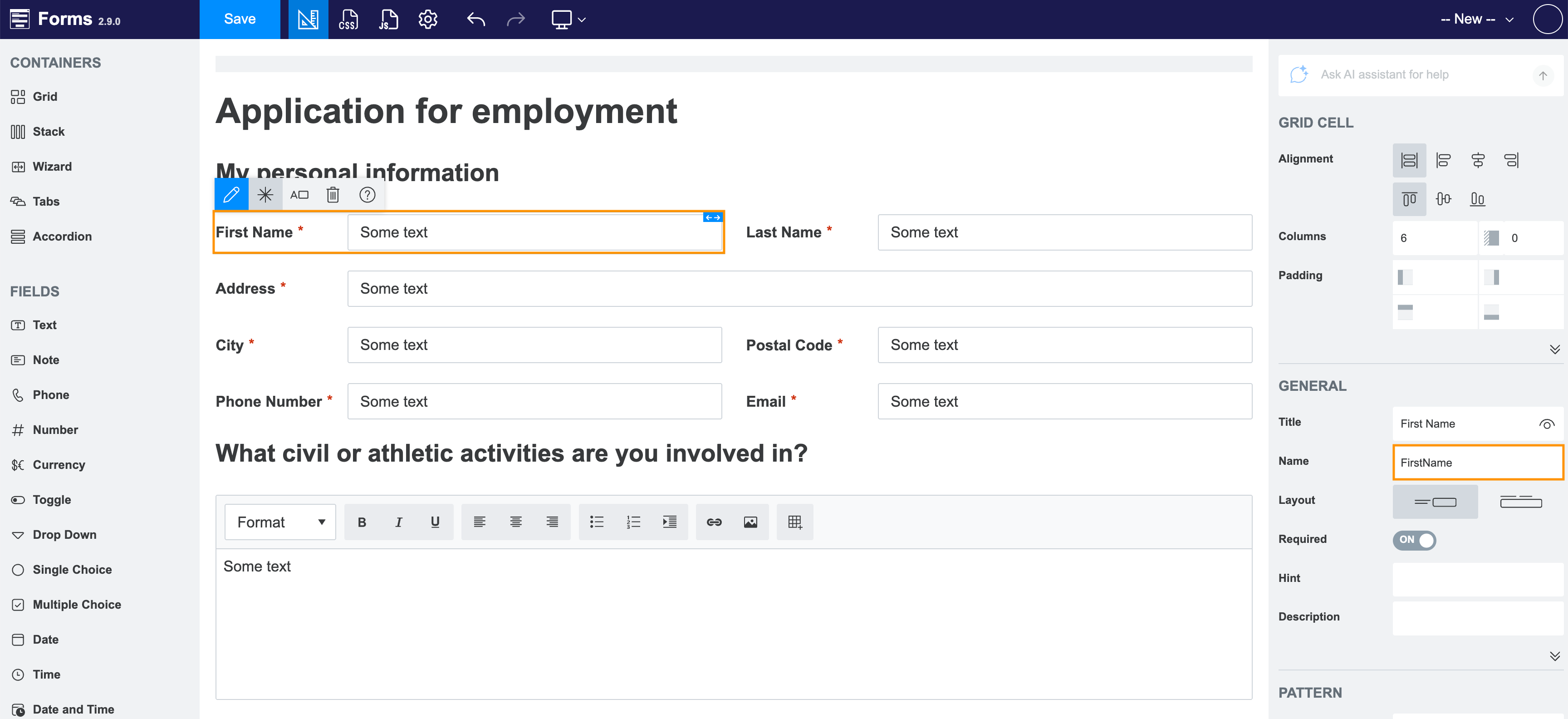 Internal name setting for a field in Plumsail Forms