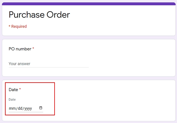 google form for purchase order