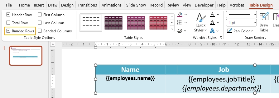 Enable banded rows