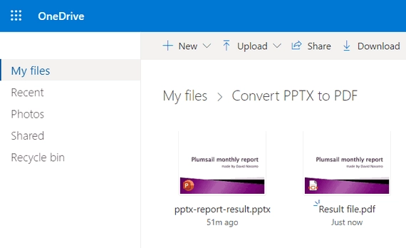 resulting pixel perfect PDF in OneDrive folder