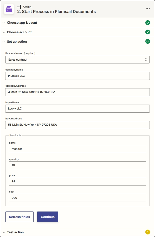 Specify data to populate template