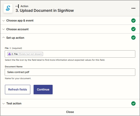 Upload document action