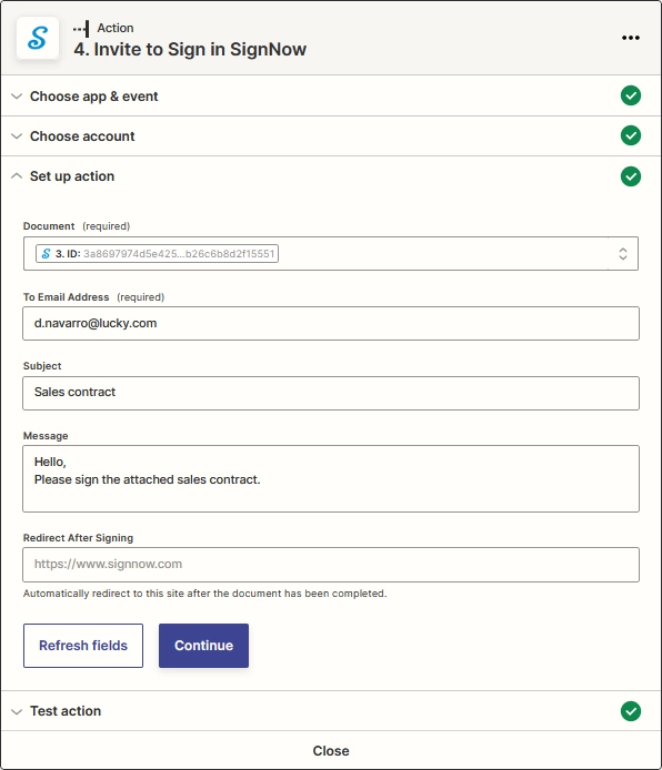 Invite to sign action