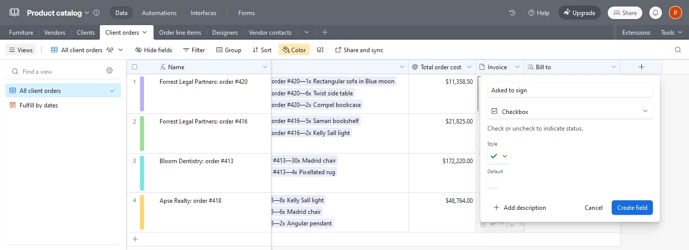 Add an asked to sign field to the orders table