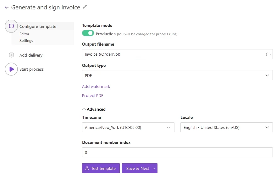 Template settings