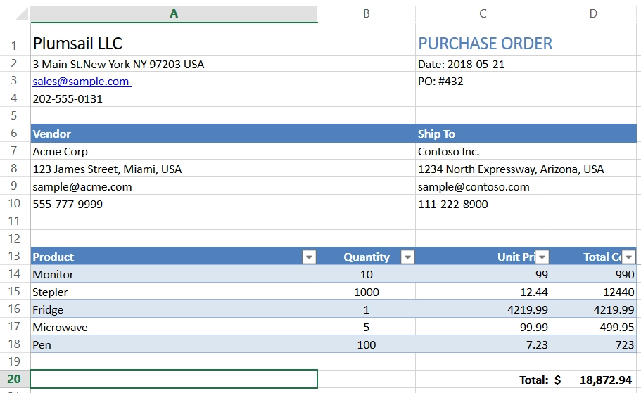 purchase order result