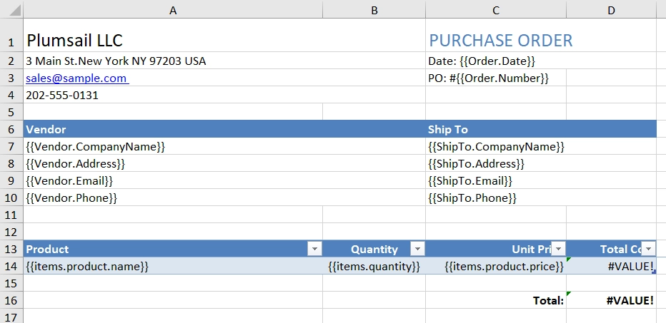 purchase order template
