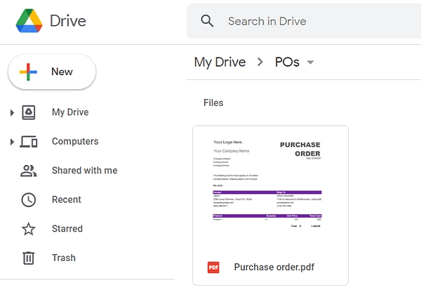 ready document stored in Google Drive