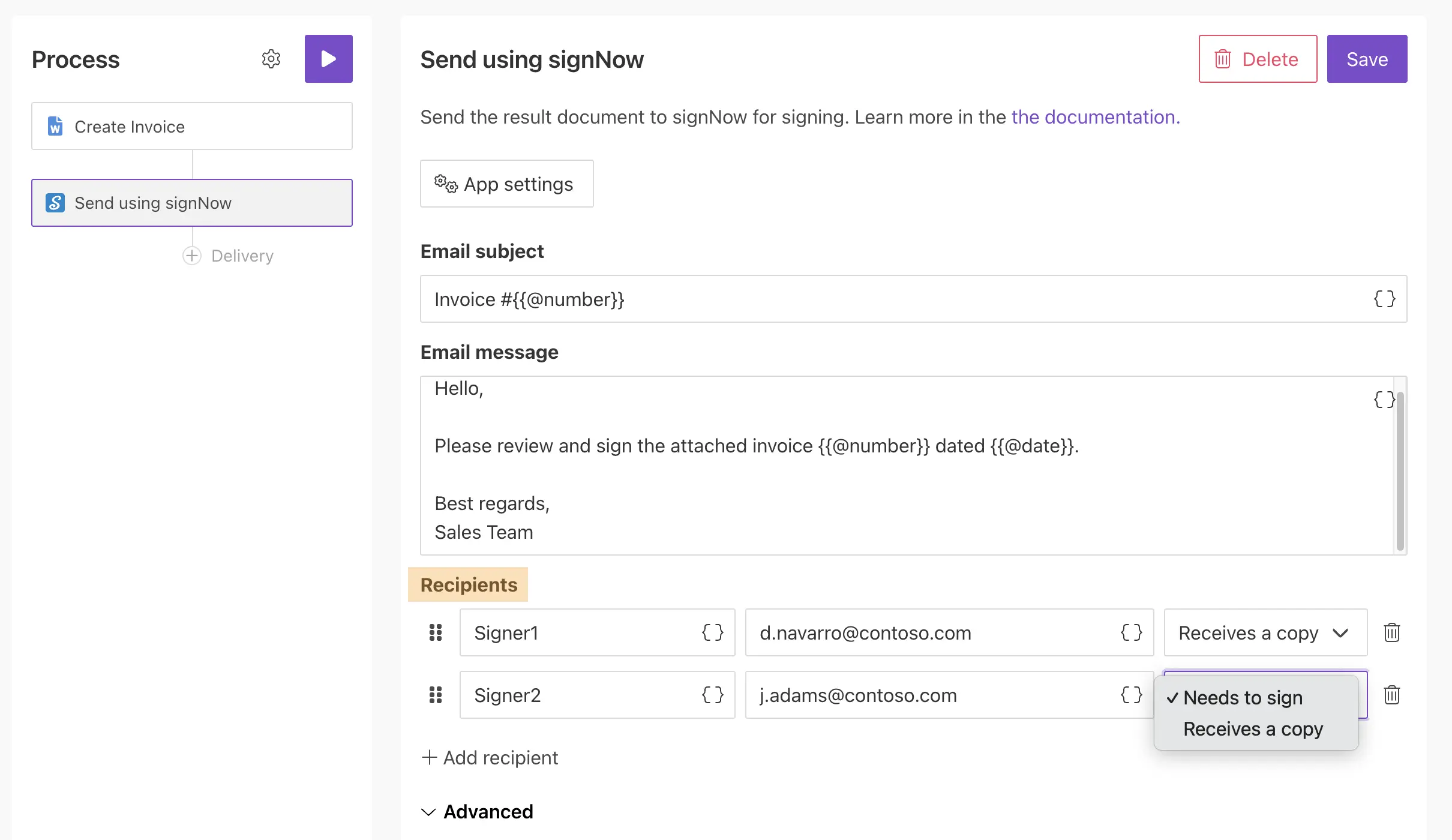 Add signNow recipients