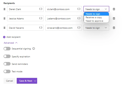 Roles of recipients in Zoho Sign delivery