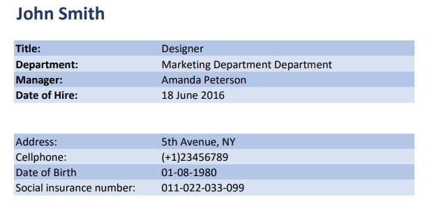 Generated employee information document created from a Microsoft Forms submission