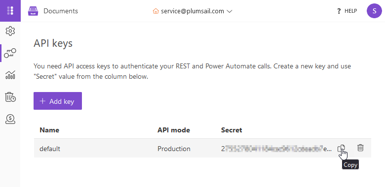 Copy an API key