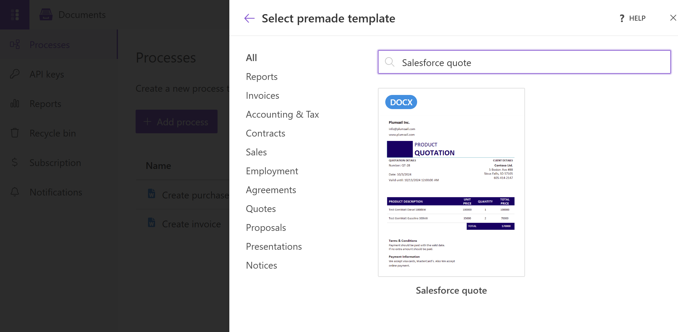 Salesforce create process from template