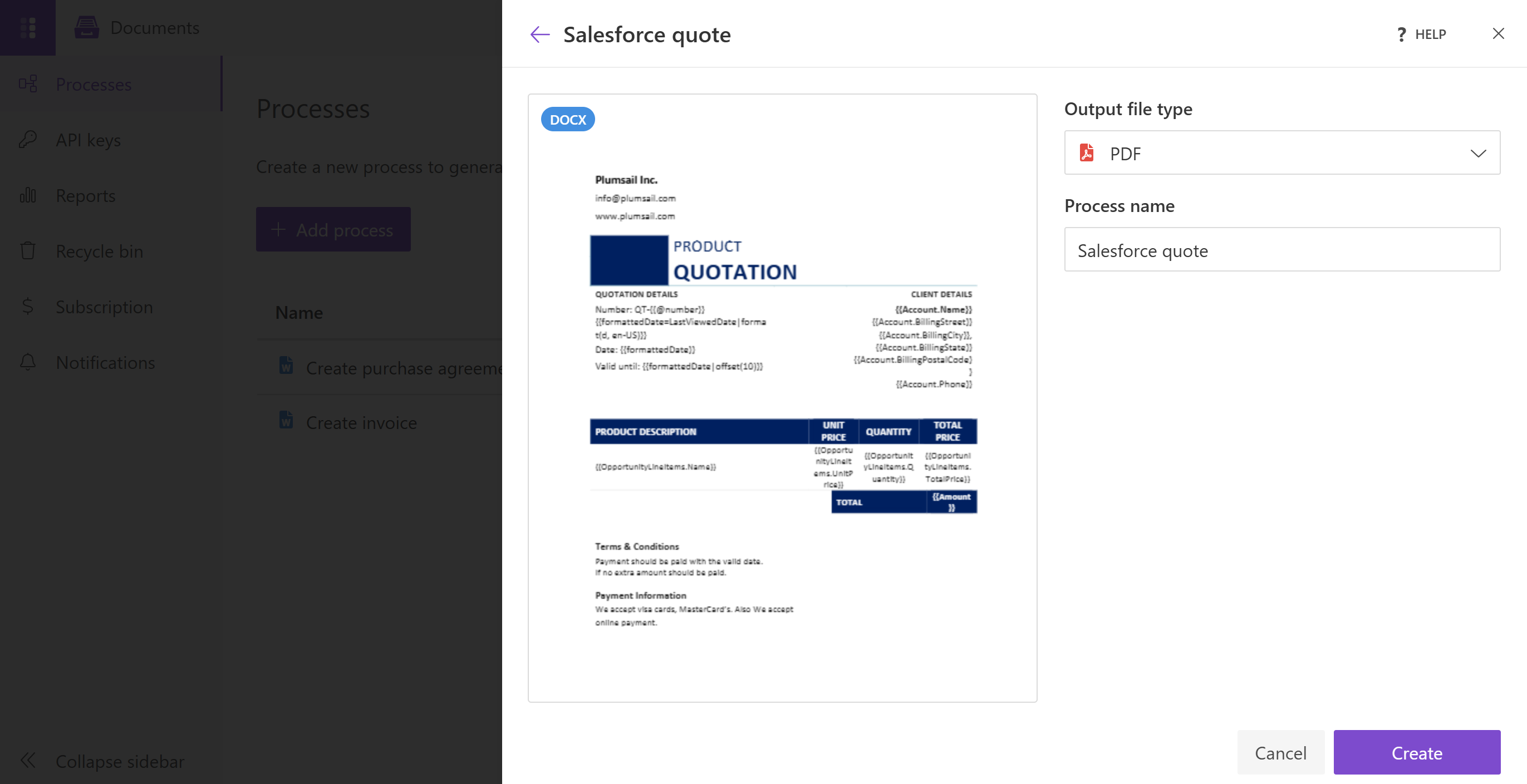 Salesforce create process from template