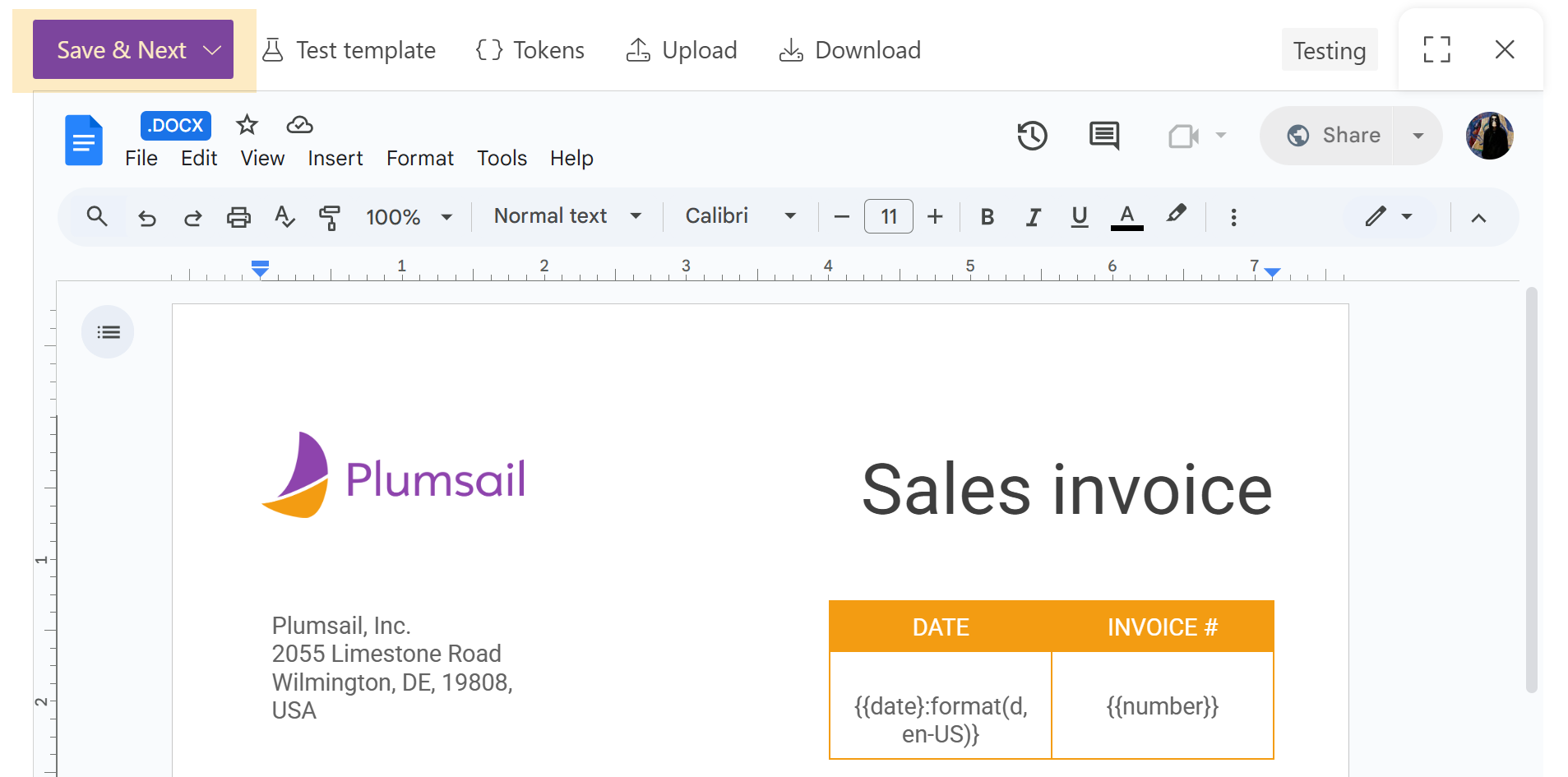 Save template button in Online editor