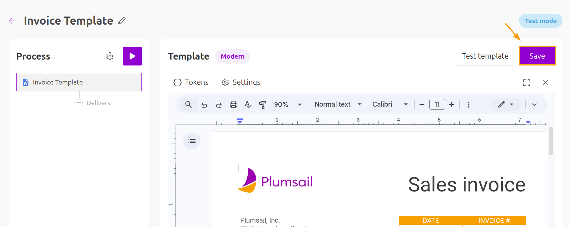 Save template button in Online editor
