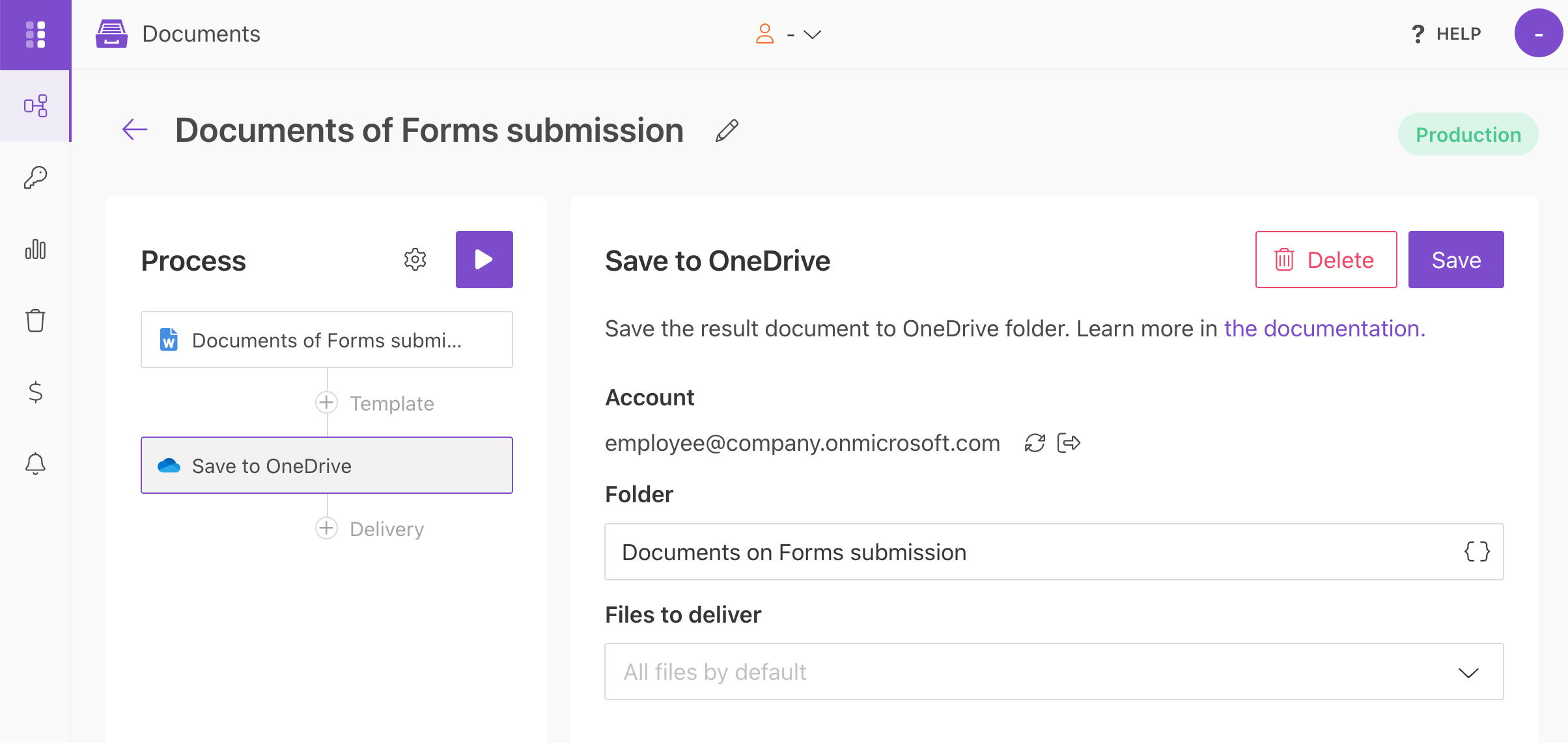 Configure OneDrive delivery for the generated PDF