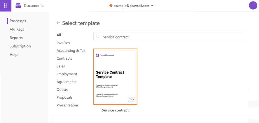 Select a ready-to-use service contract template in the library