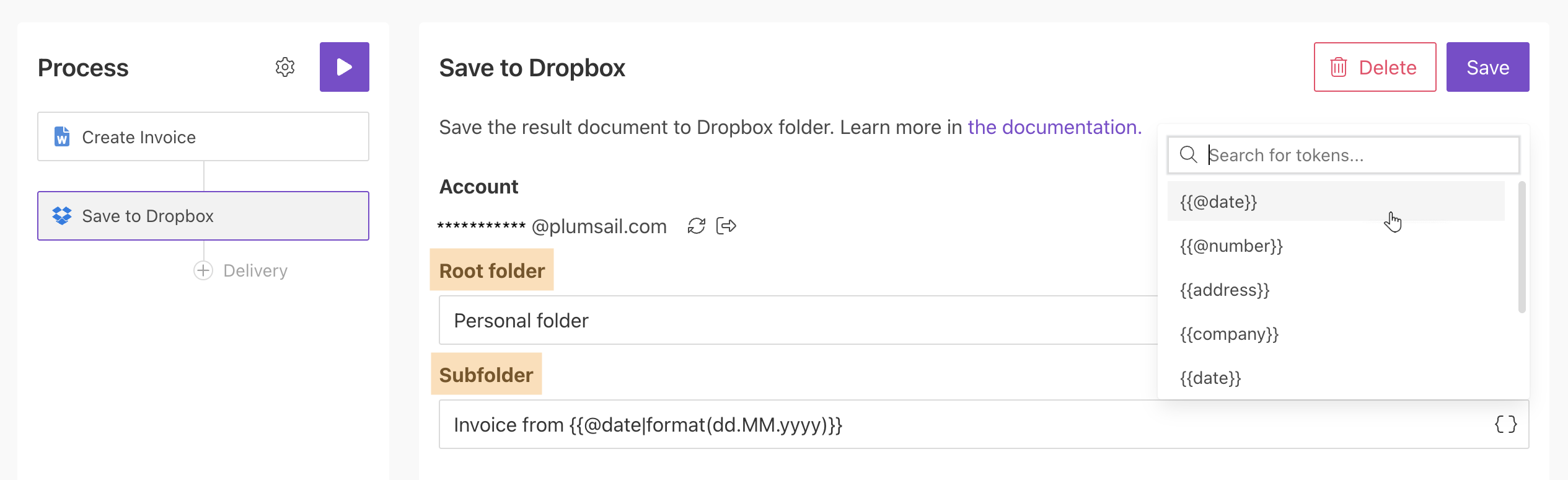 Select Dropbox folder and subfolder