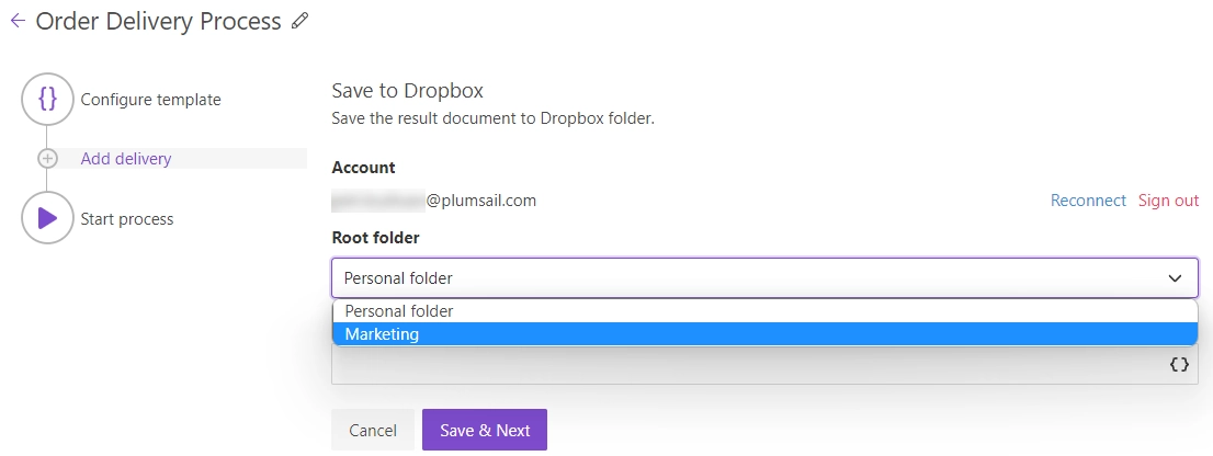 Select Dropbox folder