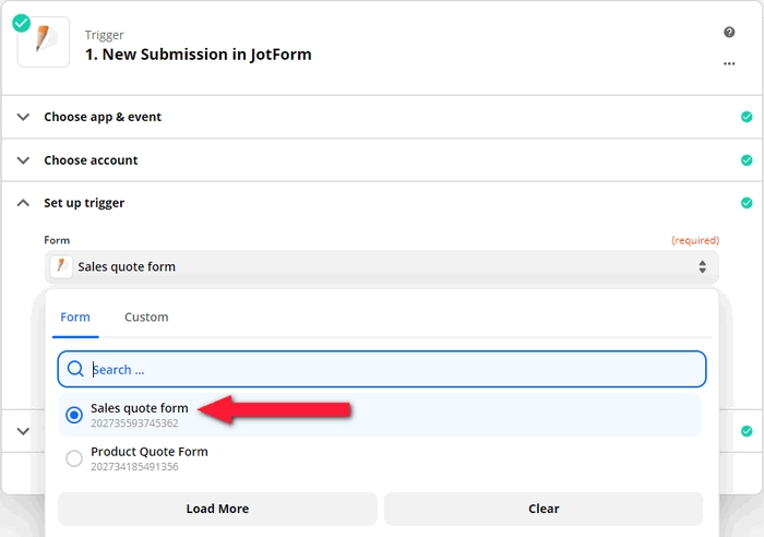 Select web jot form to monitor