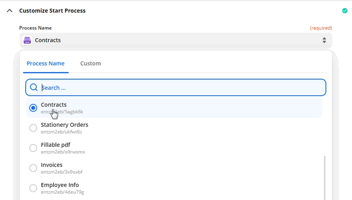 select process from dropdown