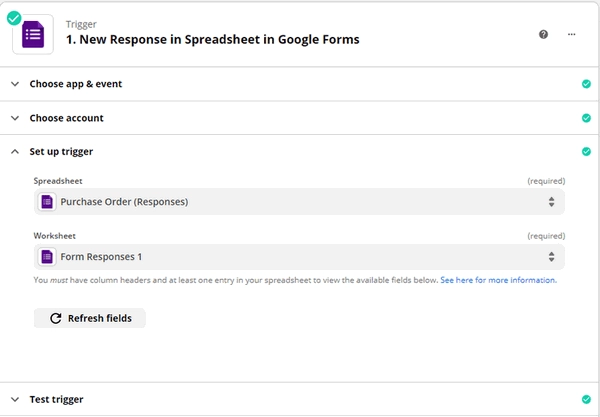 set up google forms trigger