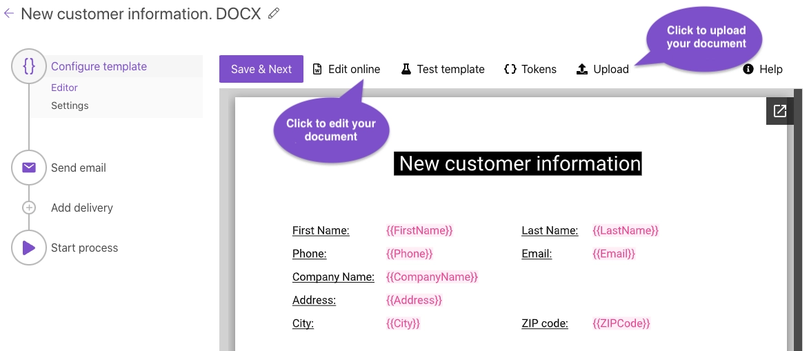 Setting up document template