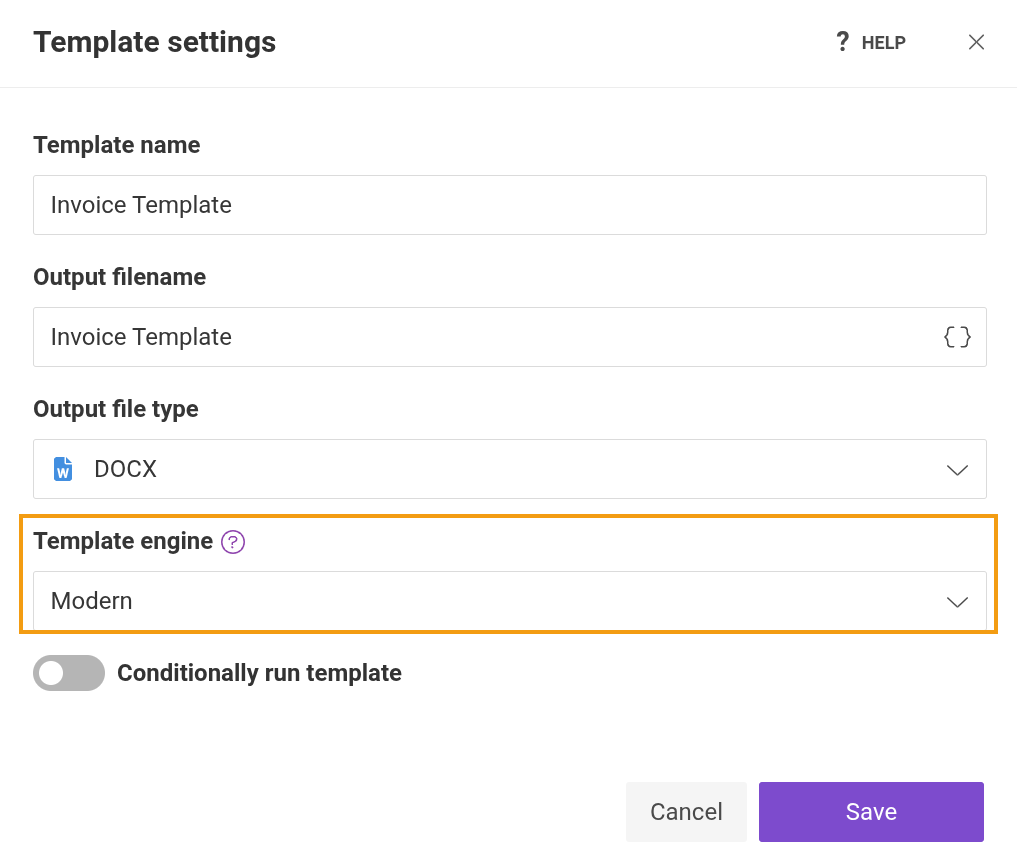 Template settings