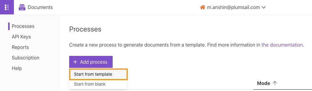Start process in Plumsail Documents.