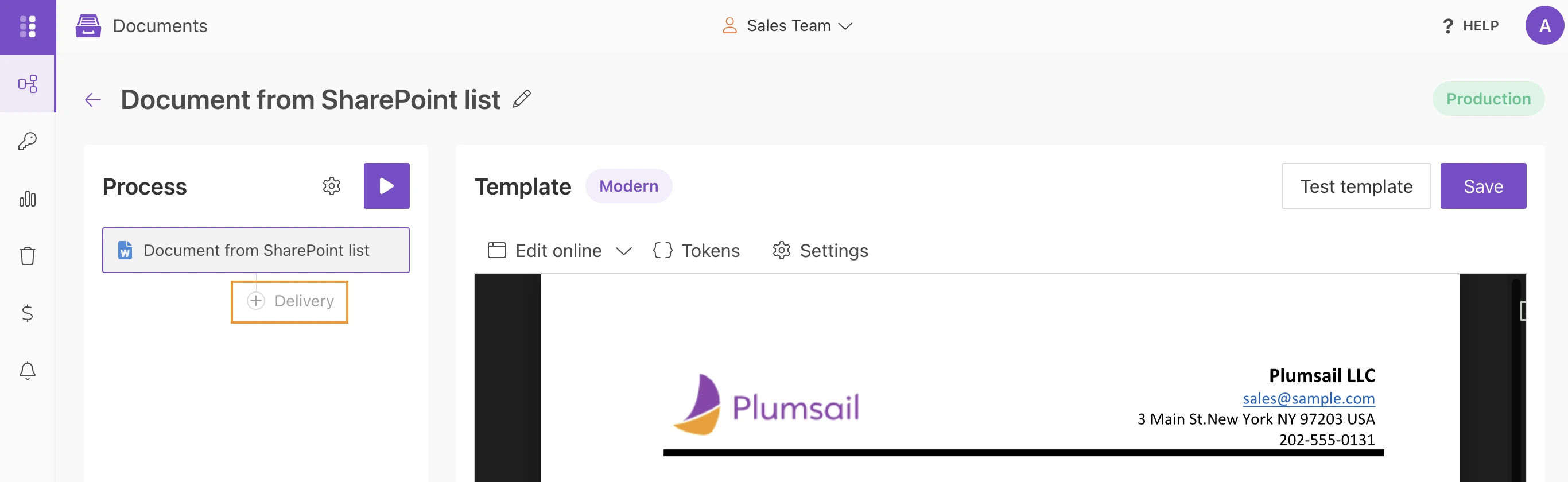 Delivery button for SharePoint list process