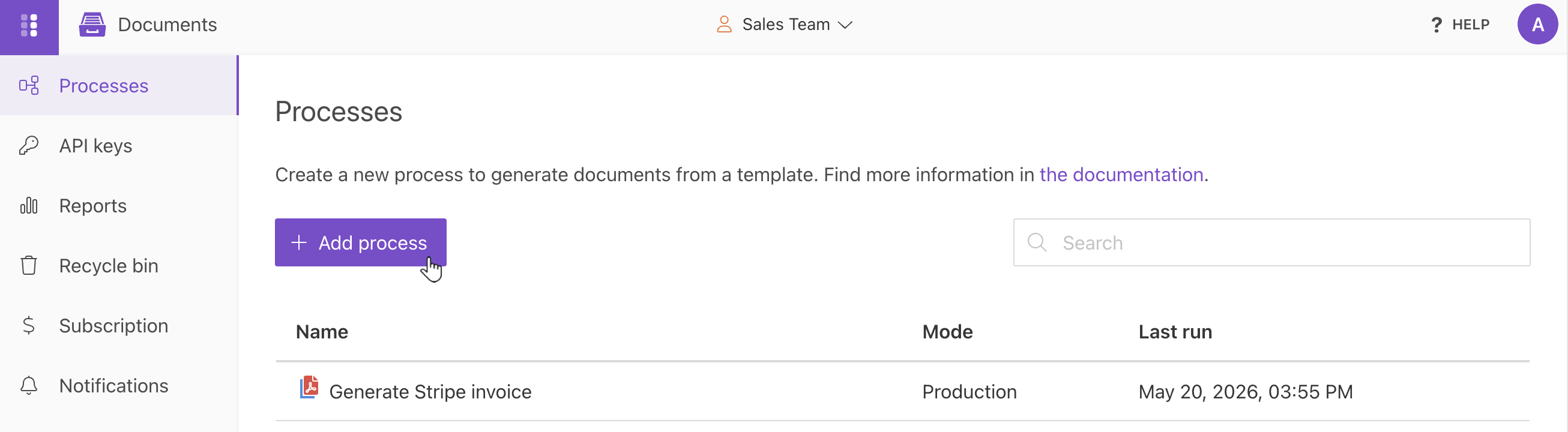Add process button in Plumsail Documents