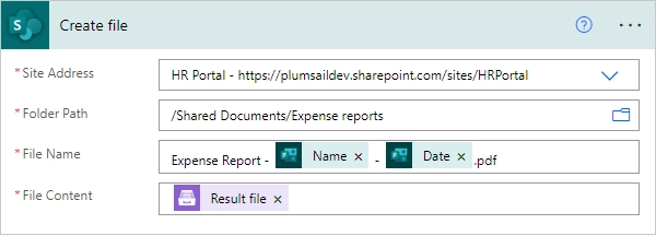 SharePoint Create file action
