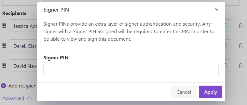 apply signer PINs