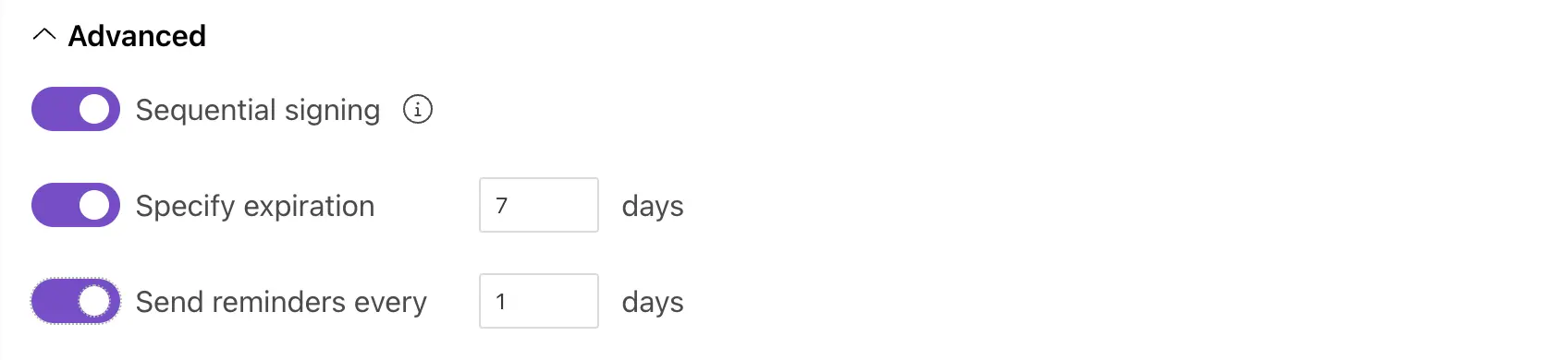 Advanced settings of signNow delivery