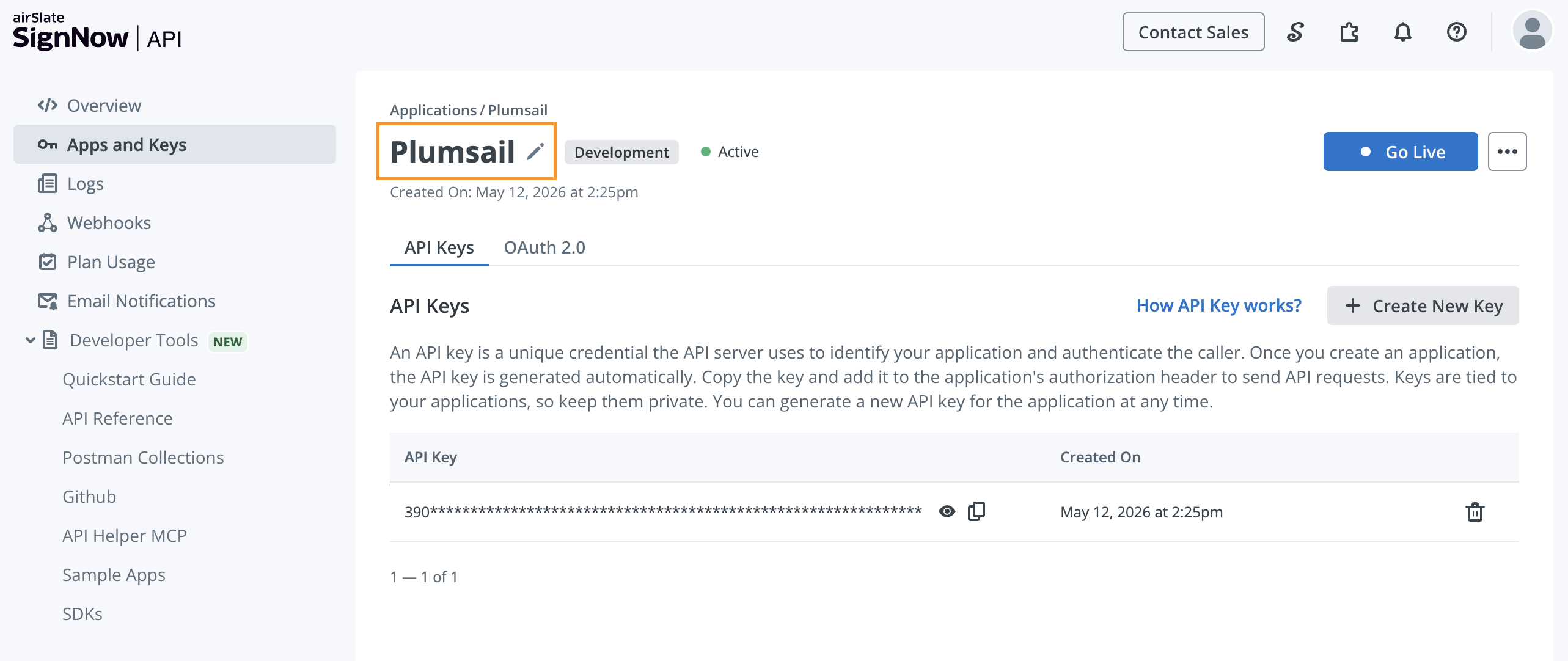 signNow create API application