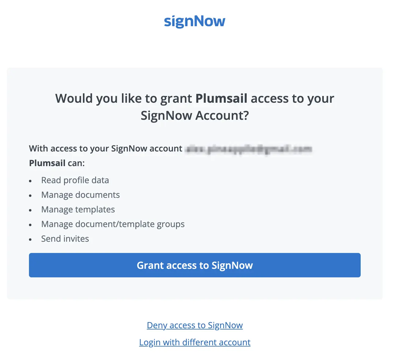 Grant access to signNow account